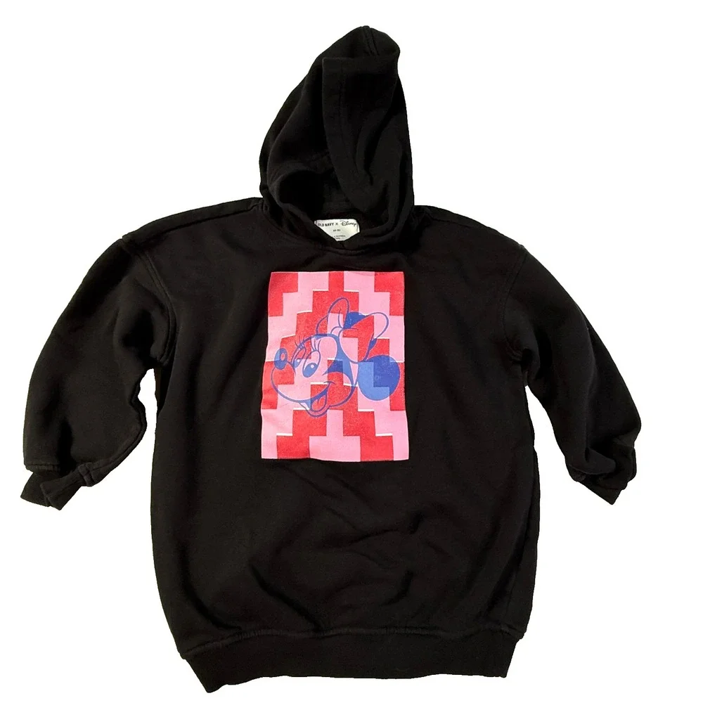 Old Navy Disney Hoodie Girls 5 Black Pullover Minnie Mouse Colorful Graphic